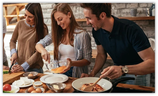 happy people eating chicken