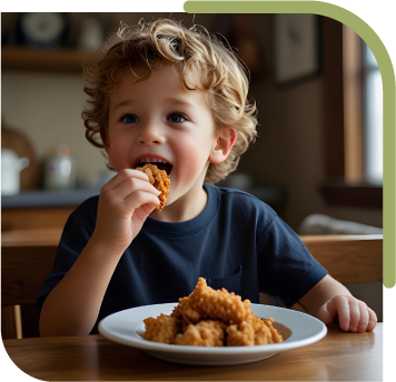 kid eating chicken