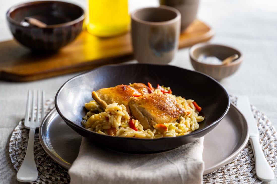Oven-Baked Chicken Giouvetsi with Vegetables Aggelakis